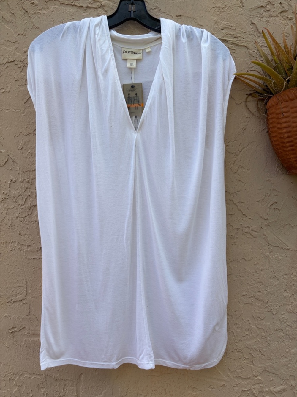 PureDKNY White V-Neck Draped Sleeveless Tunic